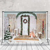 Lofaris Draußen Retro Tür Winter Schneebedeckt Weihnachten Hintergrund